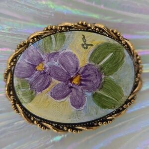 Vintage Ceramic Purple Flower Brooch